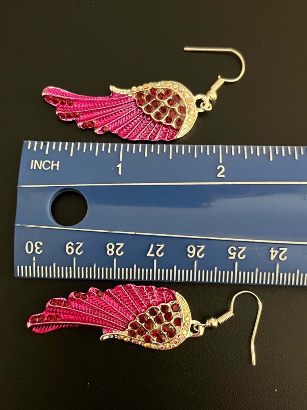 Dark Pink, Red and Silver Angel Wing Drop Earrings   NWT. - Picture 9 of 9